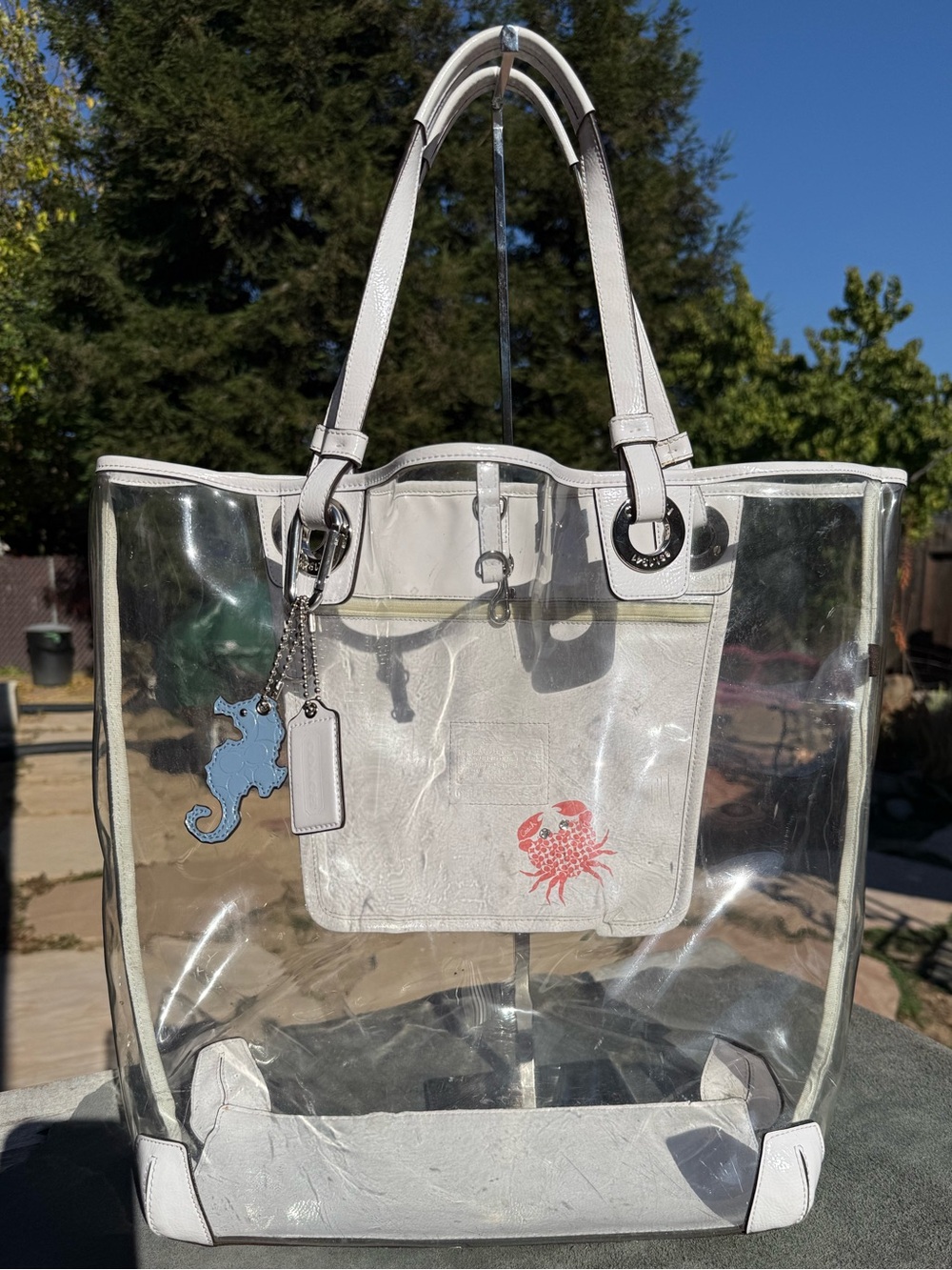 Vintage Coach Clear Vinyl Beach Tote Bag with Matching Seahorse Charm